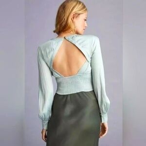 Long Sleeve Open Back Blouse Mint / Sage Green